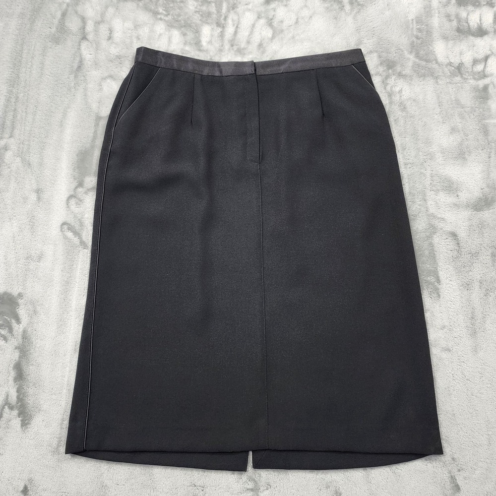 Vintage Norton McNaughton Skirt Womens 14 Black Satin Trim Pencil Office Tuxedo